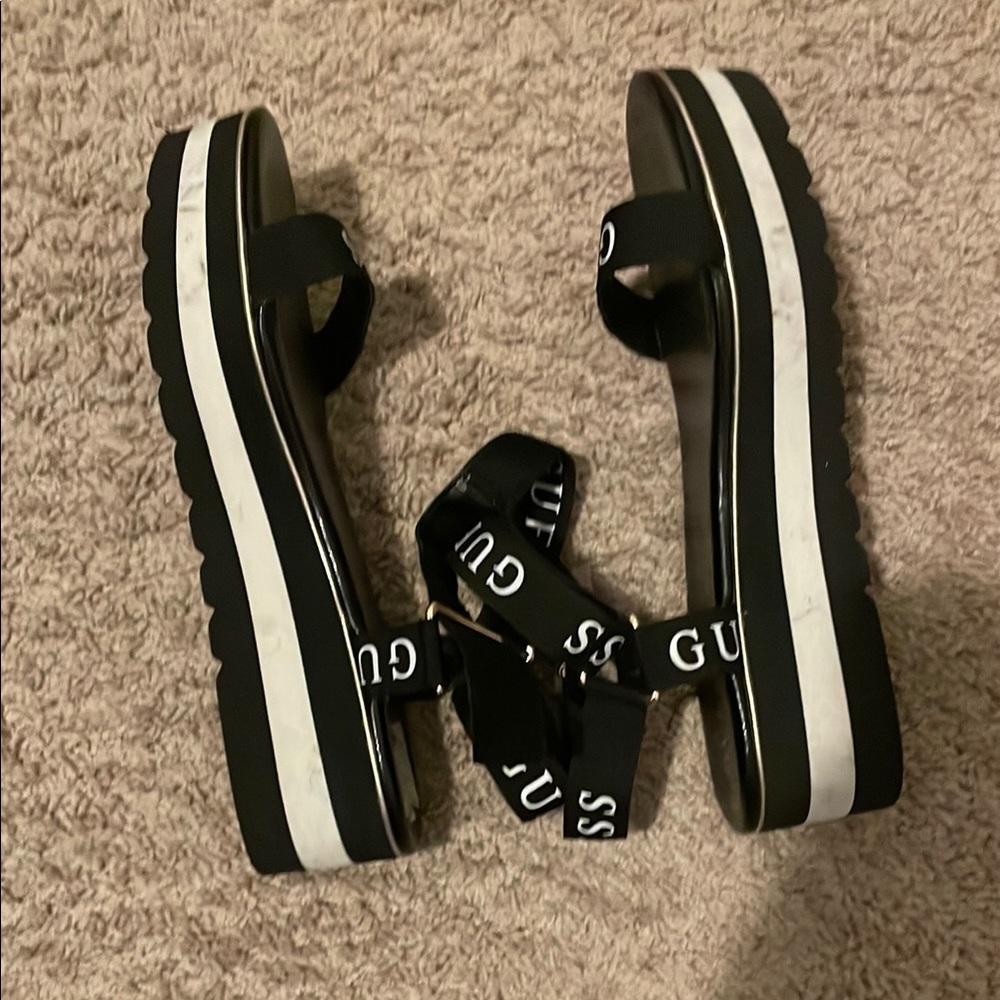 GUESS Black and White Platform Sandals - Picture 3 of 3